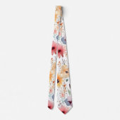 Geel & Roos Waterverf Bloemen stropdas (Achterkant)