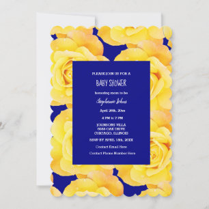 Geel Rose Bloemen Baby shower Baby Meisje Navy Bla Kaart