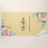 Geel roségoud florals monogram initialen strandlaken (Voorkant)