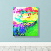 Geel roze abstracte papaver abstracte waterverf canvas afdruk (Insitu (Houten vloer))