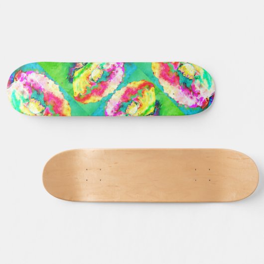 Geel roze abstracte schilderij van papavers skateboard (Horizontaal)