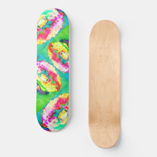 Geel roze abstracte schilderij van papavers skateboard (Voorkant)