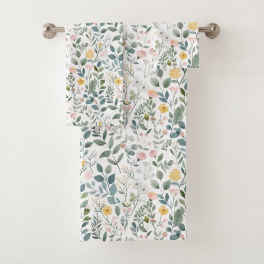 Geel Roze Blauw Groen Bloemen Waterverf Gift Bad Handdoek (Insitu)