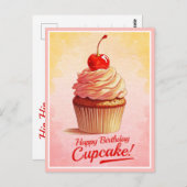 Geel Roze Cherry Cupcake Verjaardag Kaart (Voorkant / Achterkant)