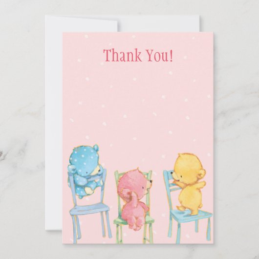 Geel, Roze en Blauwe Beren Dank u Bedankkaart (Voorkant)