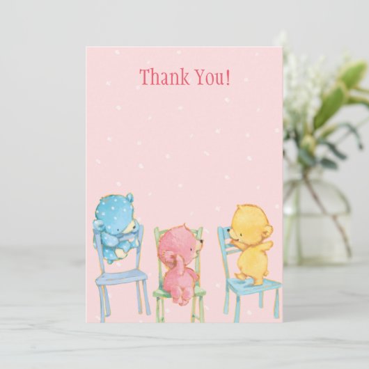 Geel, Roze en Blauwe Beren Dank u Bedankkaart (Staand voorkant)
