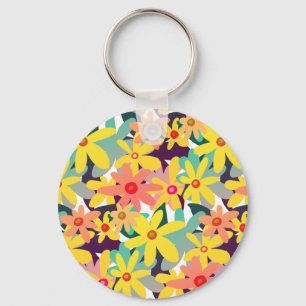 Geel, roze en oranje bloemen sleutelhanger
