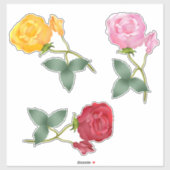 Geel, roze en rode rozen sticker (Vel)