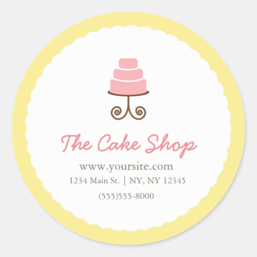 Geel & Roze Fancy Cake Bakery Sticker Label (Voorkant)