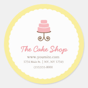 Geel & Roze Fancy Cake Bakery Sticker Label