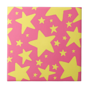 Geel roze geometrisch sterrenpatroon tegeltje