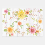 Geel roze grijs bloemen waterverf rustiek elegant inpakpapier vel (Voorkant 2)