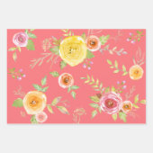 Geel roze grijs bloemen waterverf rustiek elegant inpakpapier vel (Voorkant)