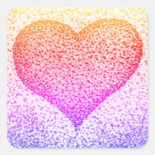 Geel Roze Oranje Pointillisme Heart Vierkante Sticker