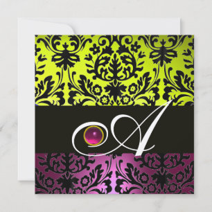 GEEL ROZE PURPER ZWART DAMAST MONOGRAM Amethist Kaart