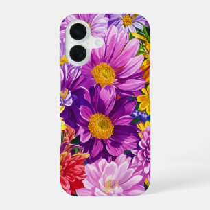 Geel Roze Rood Blauw Groene Tuin Bloemen Patroon iPhone 16 Hoesje