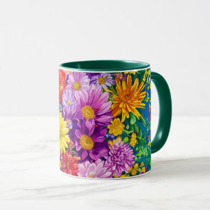 Geel Roze Rood Blauw Groene Tuin Bloemen Patroon Mok