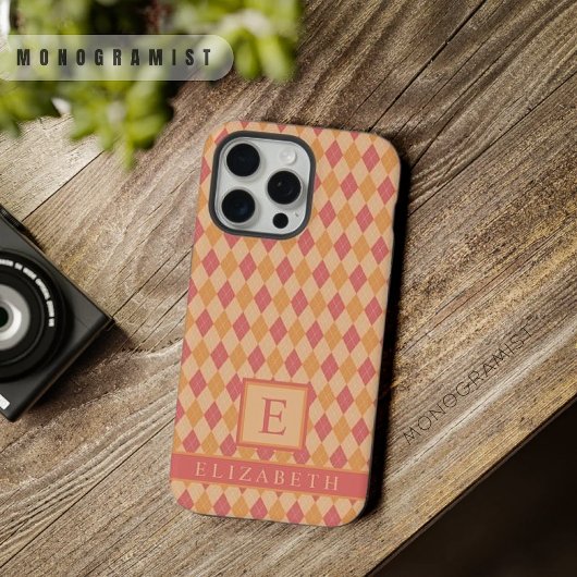  geel roze rood Sinaasappel Argyle Pattern iPhone Hoesje