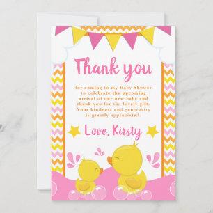 Geel & Roze Rubber Eendje Stippen Baby Shower Bedankkaart