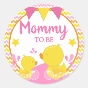 Geel & Roze Rubber Eendje Stippen Moeder worden Ronde Sticker