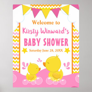 Geel & Roze Rubberen Eendje Stippen Baby Shower Poster
