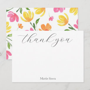Geel Roze Sinaasappel Waterverf Bloemen Stems Patr Bedankkaart