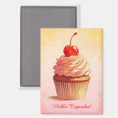 Geel Roze  stijl Cherry Cupcake Magneet (Voorkant / Achterkant)