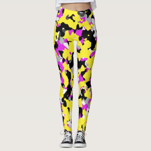 Geel Roze Zwart Grijs Camouflage Camo Patroon Leggings