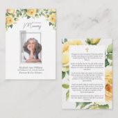 Geel Rozen Begrafenisgebed Notitiekaartje (Voorkant / Achterkant)