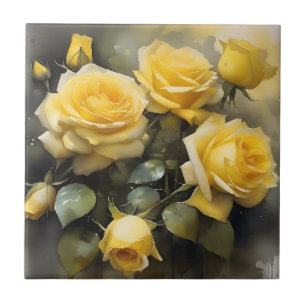 Geel rozen tuin waterverf schilderij tegeltje