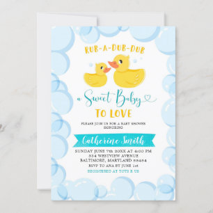 Geel Rubber Duck Bubble Bath Baby shower Invite Kaart