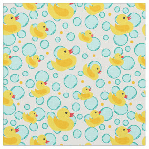 Geel Rubber Ducks Bubbels Badtijd Patroon Stof