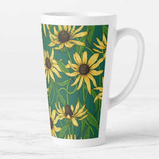 Geel Rudbekia op donkergroen Latte Mok (Rechts)