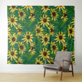 Geel Rudbekia op donkergroen Wandkleed (In Situ (horizontaal))