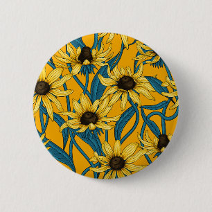 Geel Rudbekia op geel Ronde Button 5,7 Cm