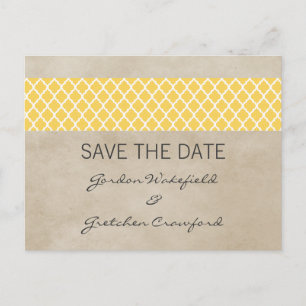 Geel Rustic Quatrefoil Save the Date Briefkaart