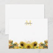 Geel rustieke Zonnebloem Bloemen Script Monogram Notitiekaartje (Voorkant / Achterkant)