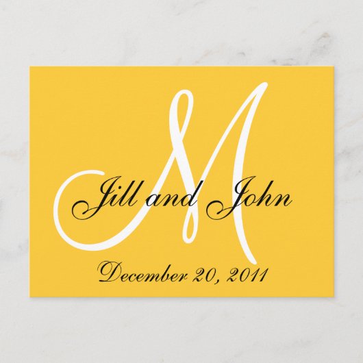 Geel Save the Date Monogram Briefkaarten (Voorkant)