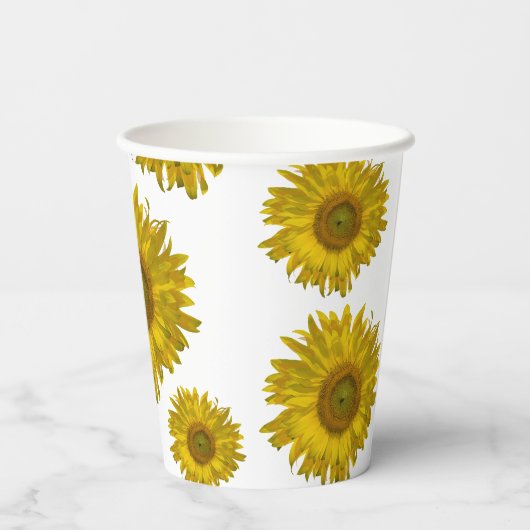 Geel Scattered Sunflower Weddenschap Papieren Bekers (Achterkant)
