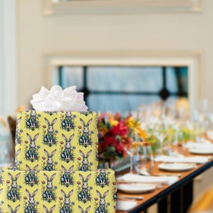 Geel Schattige Waterverf Konijntje Bloemen Pasen Cadeaupapier