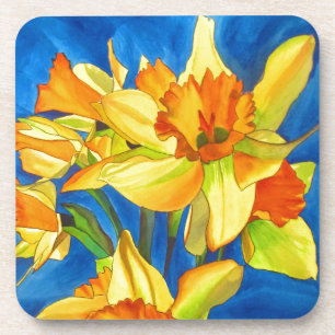 Geel schilderij van daffodil waterverf onderzetter