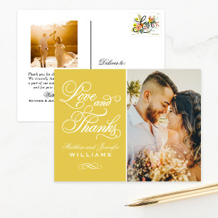 Geel Sierlijk Liefde en Dank Trouwfoto Briefkaart