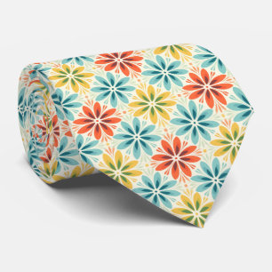 Geel Sinaasappel Blauw Zomerbloemen Stropdas