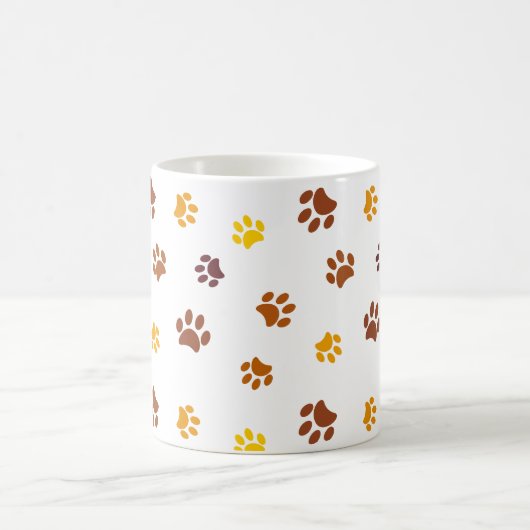 Geel Sinaasappel Bruin Paw Prints Patroon Magische Mok (Center)