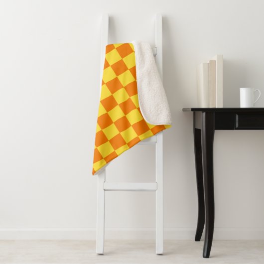 Geel Sinaasappel Checkerboard Checkerboard Checker Sherpa Deken (In situ)