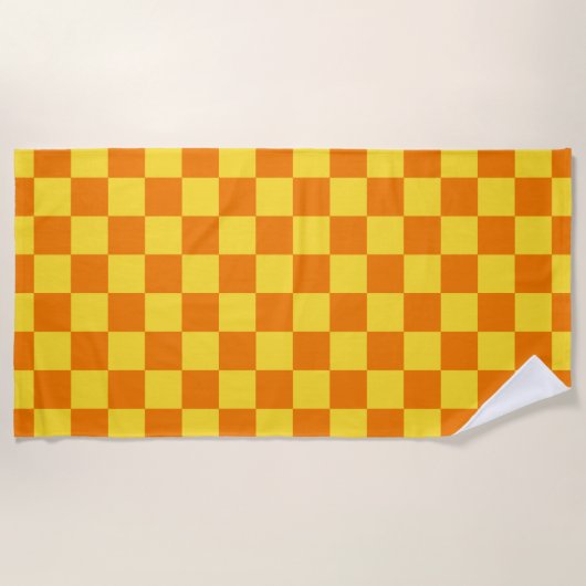 Geel Sinaasappel Checkerboard Checkerboard Checker Strandlaken (Voorkant)