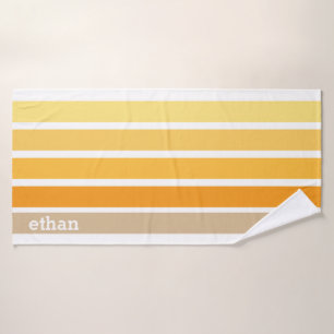 Geel, Sinaasappel en bruin Retro Stripe Badhanddoe Badhanddoek