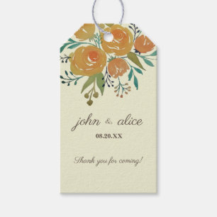 Geel Sinaasappel en Cream Floral Weddenschap Harte Cadeaulabel