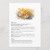 Geel, Sinaasappel en Ivoor Bloemen Bruiloft Menu (Achterkant)
