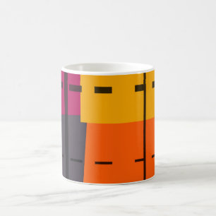 Geel Sinaasappel, grijs, roze Abstracte kunst Koffiemok
